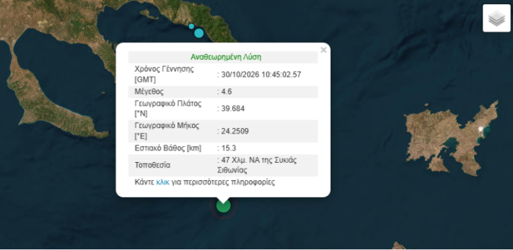 Σεισμός 4,6 Ρίχτερ ανοικτά της Χαλκιδικής