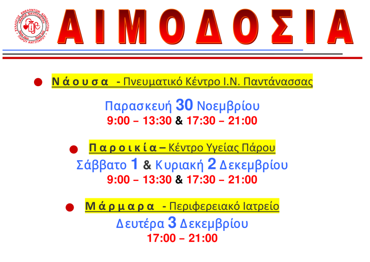 Χειμερινή Αιμοδοσία στην Πάρο 