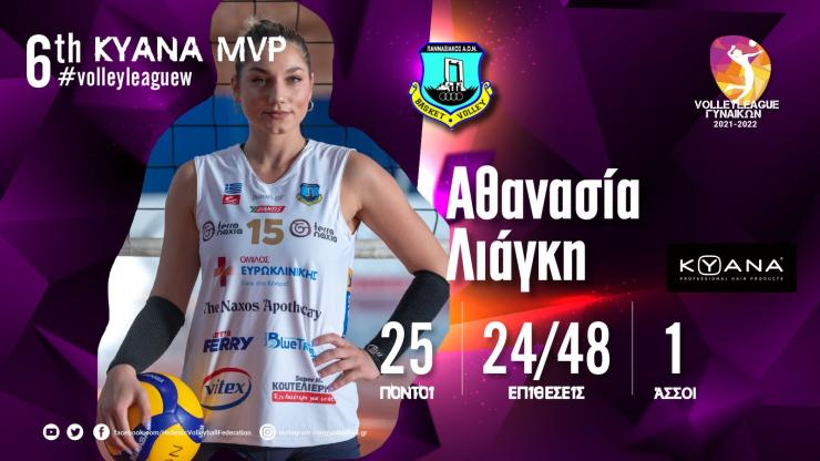 Η Αθανασία Λιάγκη ΚΥΑΝΑ MVP της 6ης αγωνιστικής της Volley League Γυναικών