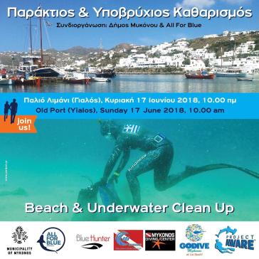 Υποβρύχιος και παράκτιος καθαρισμός του Γιαλού στη Χώρα Μυκόνου