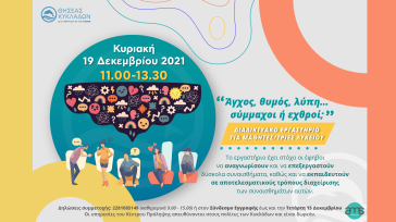 Εργαστήριο με τίτλο "Άγχος, θυμός, λύπη: Σύμμαχοι ή εχθροί;" για μαθητές Λυκείου